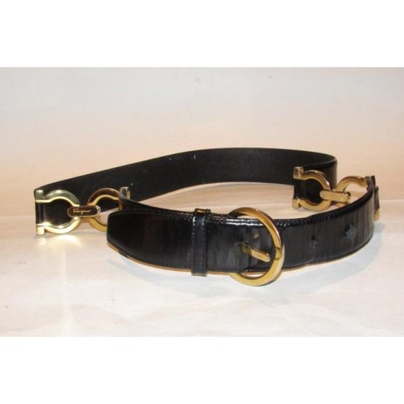 Salvatore Ferragamo Black Leather and Gold Gancini